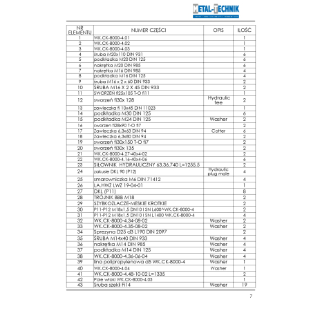 Katalog części zamiennych Włóka łąkowa ciężka 8000-4